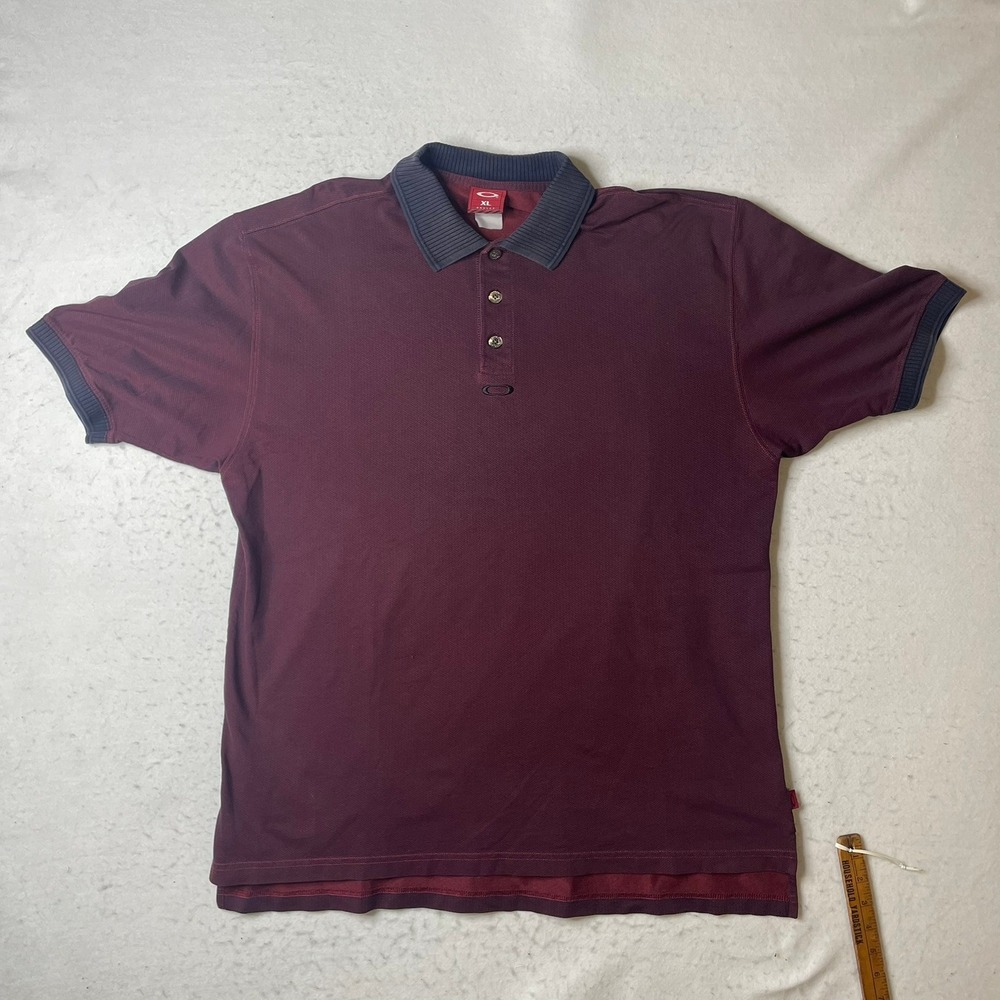 Oakley Polo Shirt Mens XL Maroon Diamond Pattern Short Sleeve‎ Collared Gorpcore